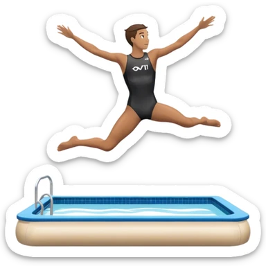 A diver mid-air after jumping off a diving pool,  Below him, a pool labeled "Confidence". A subtle 5-4-3-2-1 on the diving board shows they took the leap despite fear. sticker