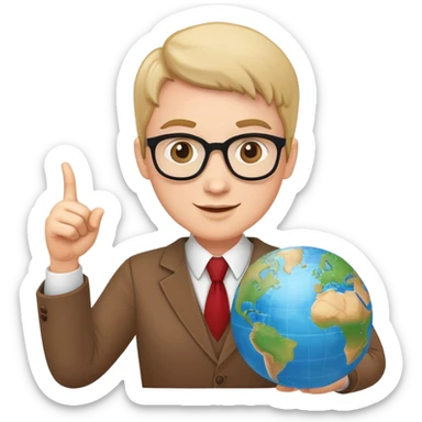 English teacher pointing to a globe, friendly expression sticker