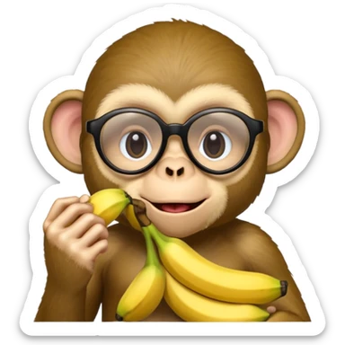 Make a suspicious emoji  that looks like a monkey in a mafia with mafia fully black glasses covering the eyes eating a banana in monkey pose sticker