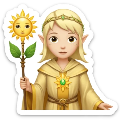 {
      "type": "human",
      "look": "light elf healer, golden robe, staff with leaf and sun",
      "description": "a light elf healer wearing a golden robe and holding a staff with leaf and sun symbols"
    } sticker