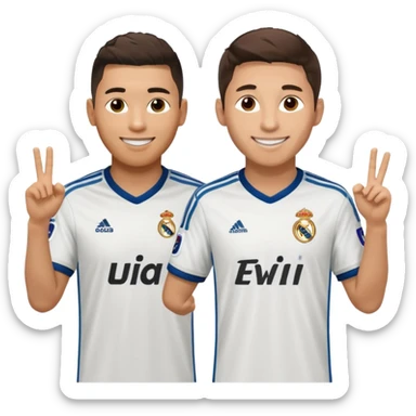 Prime noodle hair ronaldo and prime 2012 messi Smiling in one Photo and make it realistic Ronaldo wearing Number 7 With Madrid and Messi wearing number 10 with barca  sticker