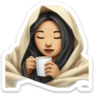 asian girl inside a blanket sipping coffee eyes closed sticker