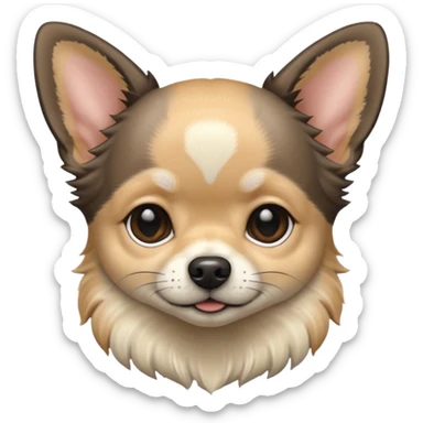 chihuahua head front view, long fur, colors black, gray, white and cream sticker