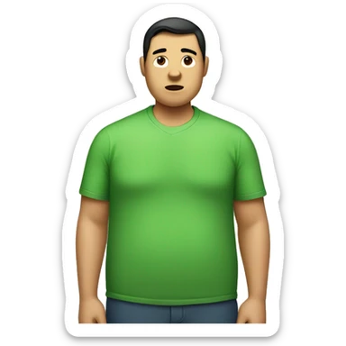 Filippino fat man with green shirt that has a dog on it sticker