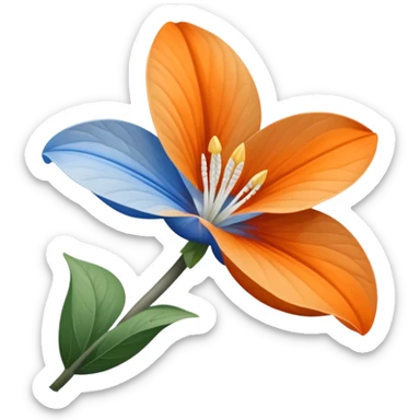 A trillium flower with three petals in orange, gray, and blue colors sticker