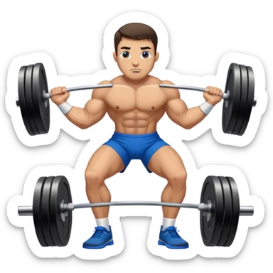 brunette buff man with blue shorts deadlift sticker