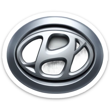 A highly detailed, photorealistic image of a Hyundai car emblem, stylized “H” enclosed in an oval shape sticker