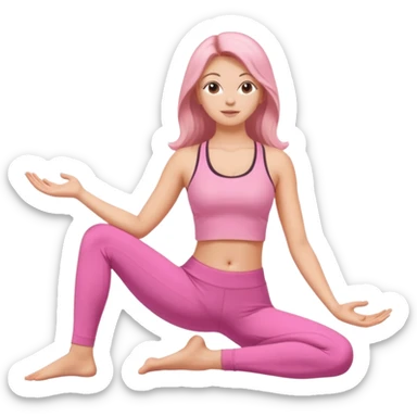 Pose de yoga cabello suelto, rosa sticker