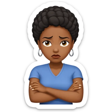 black woman looking upset, arms crossed, moth is frowning, rolling eyes sticker