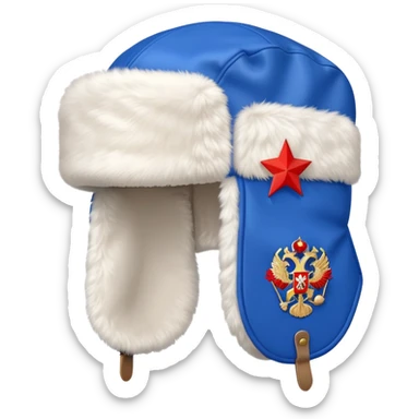 Traditional Russian ushanka hat with Russian flag colors white blue and red, winter fur hat with ear flaps sticker