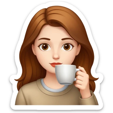 Створи емодзі обличчя людини (дівчина) яка п'є каву на білому фоні sticker