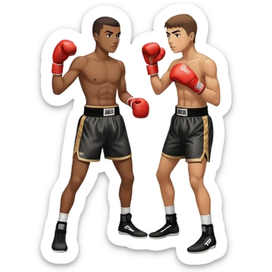 19-year-old lightweight Black male boxer in boxing stance, full body view, lean athletic build, boxing gloves, boxing shorts sticker