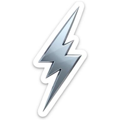 A lightning bolt emoji made of polished silver chrome, sharp yet rounded edges, glossy metallic surface, soft reflections, minimal futuristic design, iOS emoji style, centered, clean white background sticker
