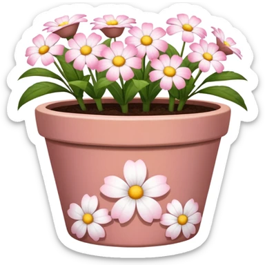 plant pot in terra cota with white and pink flowers print painted on the pot sticker
