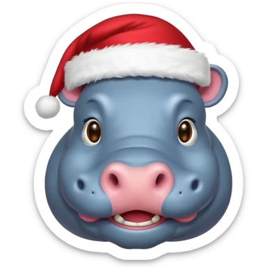 hippo wearing santa hat sticker