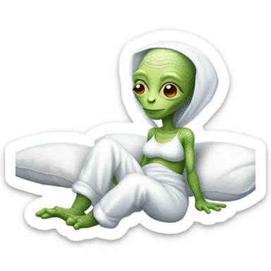 Reptilian alien woman, in white in pajamas, sleeping to bed sticker