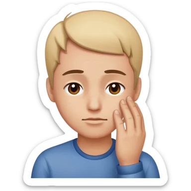 A face looking down with the right hand on the forehead  sticker