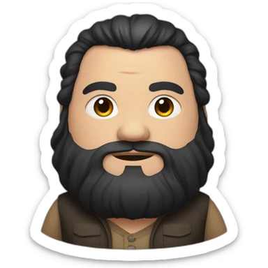 Short man with lots of black hair and beard, very fat, dressed like a bum taht looks like hagrid sticker