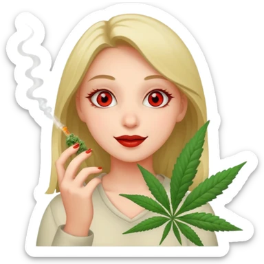 Girl happy smelling marijuana  sticker