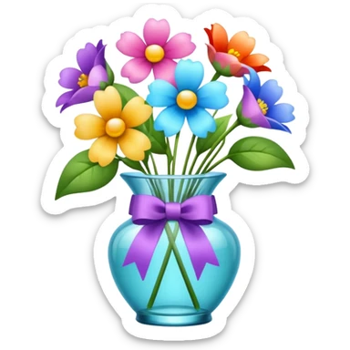 flower in a vase with decorative ribbon sticker
