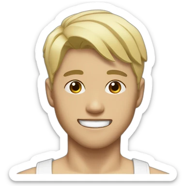 Korean with short bleached blond hair in his 20s muscular no smile sticker
