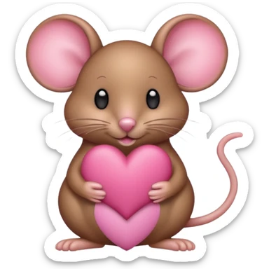 A burgundy mouse holds a pink heart in its paws sticker