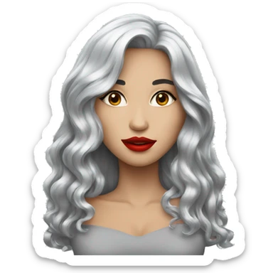 Pretty Woman with silver long hair, red lips sticker