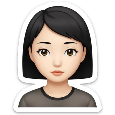 Asian pretty girl with black color short hair and black eyes sticker