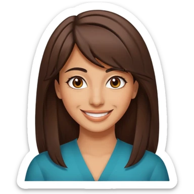 30 yr old middle eastern woman straight brown hair side bangs big smile tanned skin brown eyes sticker