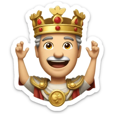 Happy Emperor: A Roman emperor with a wide smile and arms raised, with a shining laurel crown, celebrating a victory with contagious joy.

 sticker