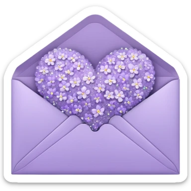 a closed pastel lavender flowers heart shiny sparkly glittery aesthetic romantic vintage envelope  sticker