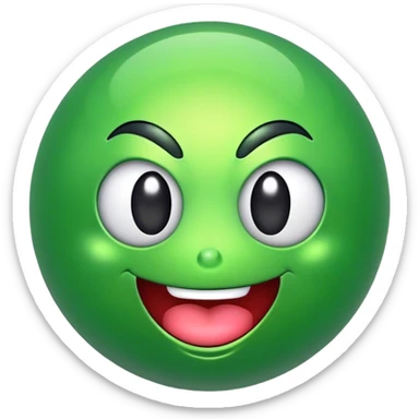 green shiny orb with silly face sticker