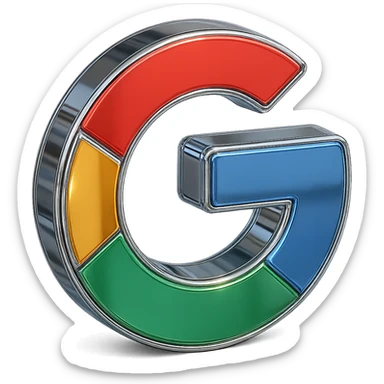 Make this 3D Google icon look metallic with a shiny chrome finish and subtle reflections, while keeping the Google color palette. sticker