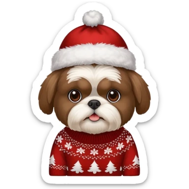 Small all OVER dark grey faced shih tzu christmas sweater hat sticker