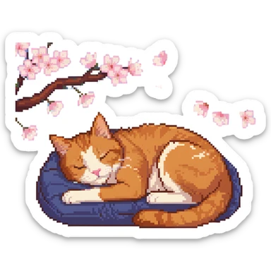 A ginger cat sleeping under the cherry blossoms sticker
