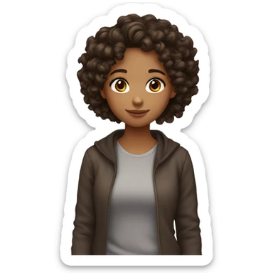 Tan girl with curly dark brown hair and dark brown eyes sticker