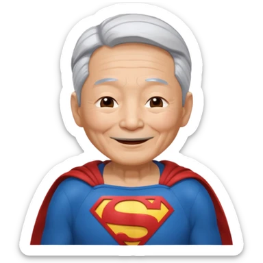 Chinese elderly dressed as Superman laughing with closed eyes sticker