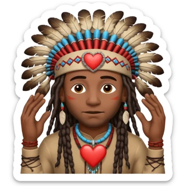 Black American man dark brown with dreads with a American Indian headdress with making a heart with both his hands sticker