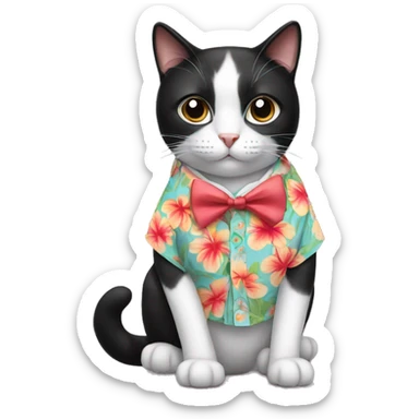 tuxedo cat wearing a hawaiian shirt  sticker