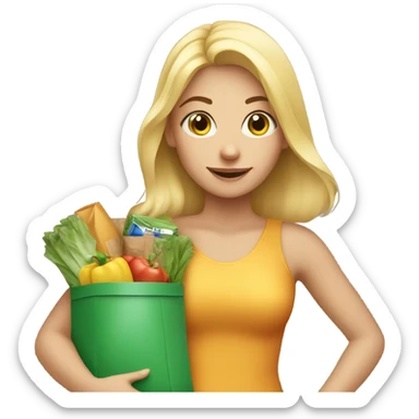 Cute blonde girl carrying groceries sticker