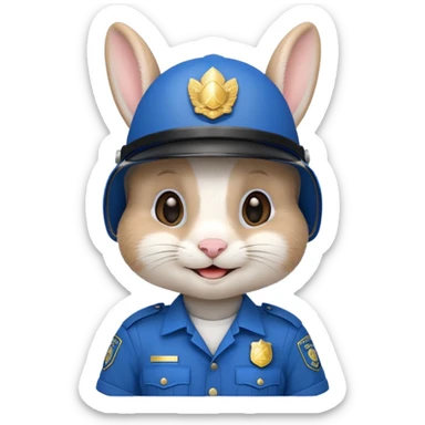 cute Rabbit police, blue uniform including helmet of uniform sticker