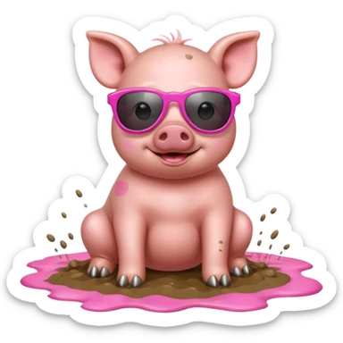 cute pig wearing cool sunglasses and bathing on all fours sticker