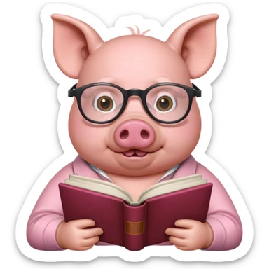 pig reading book sticker