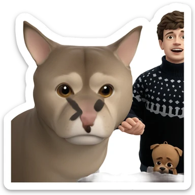 boy with dog in sweater sticker