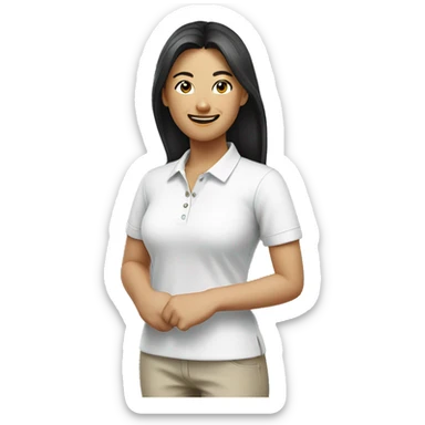 asian women, smiling, wearing a white polo shirt sticker