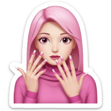 White skin pink and white square tip long nails sticker