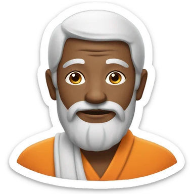 an old yogi with a peaceful and meditative expression. The character should be wearing an orange robe, symbolizing traditional yogic attire. sticker