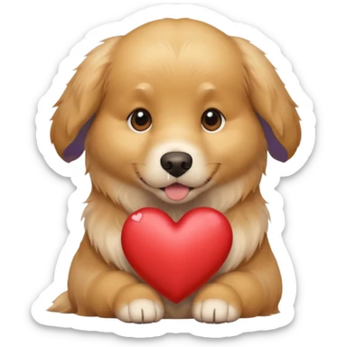 A dog holding a heart (modelled after a Golden Retriever) sticker