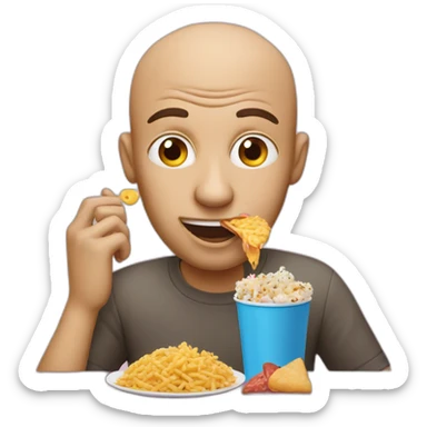 bald man eating junk food sticker