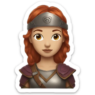 A girl with auburn hair in a warrior disguise sticker